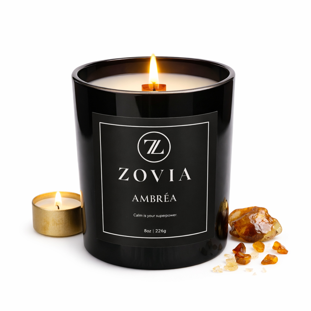 Ambréa | Amber, Gardenia & Vanilla Wood Wick Candle | Handcrafted Luxury Coconut Soy Candle