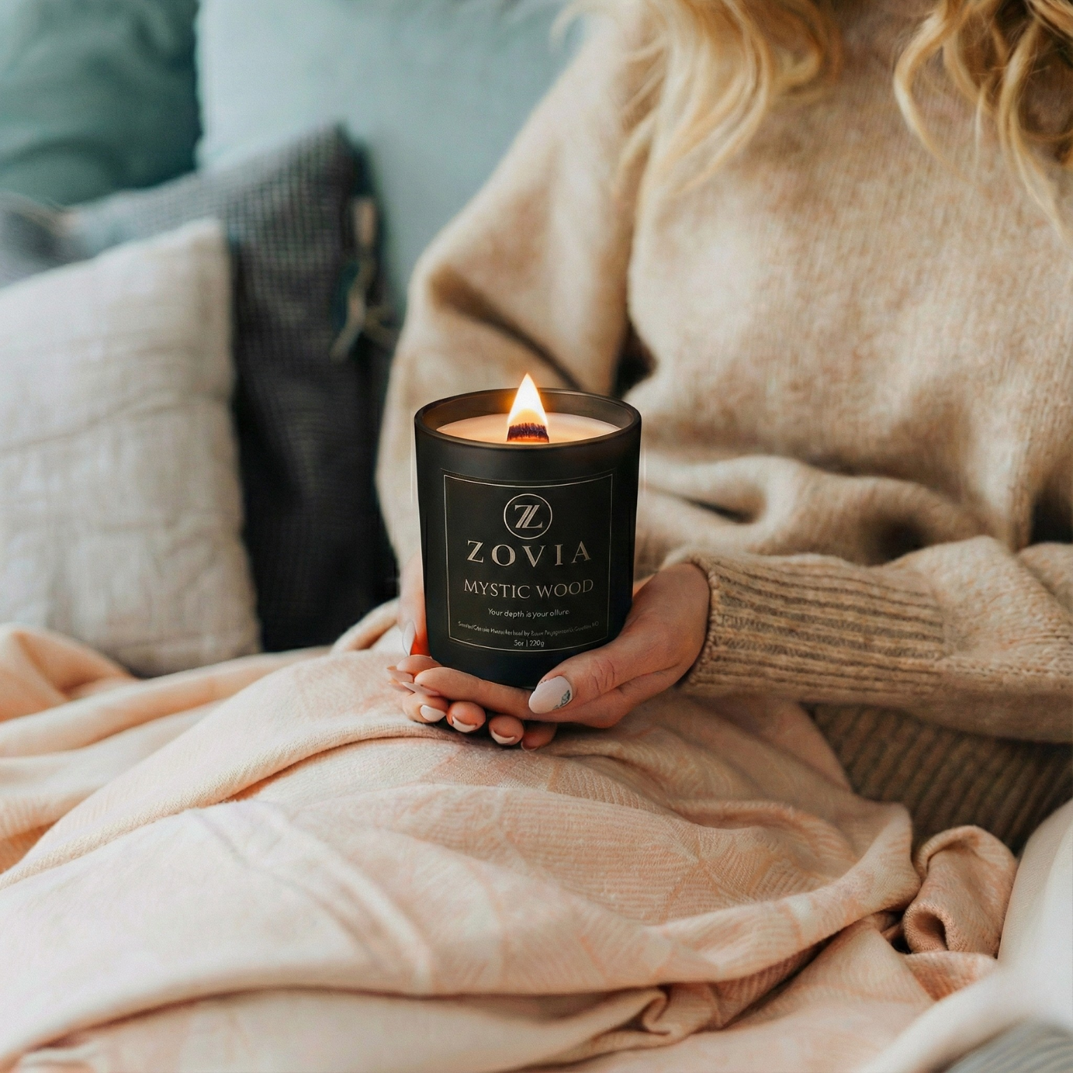 Mystic Wood mahogany teakwood and cedarwood handcrafted coconut soy wood wick candle