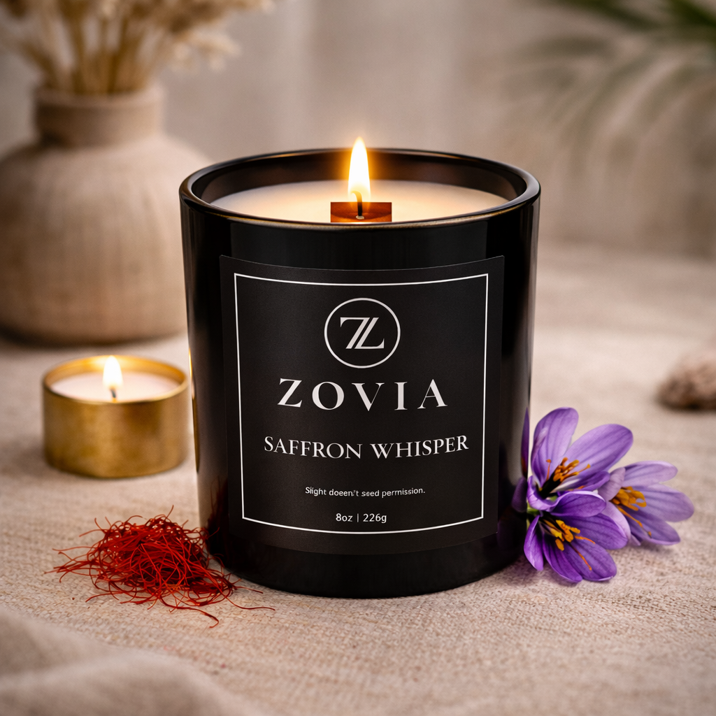 Saffron Whisper | Exotic Jasmine, Cedar & Amberwood Wood Wick Candle | Coconut Soy Wax