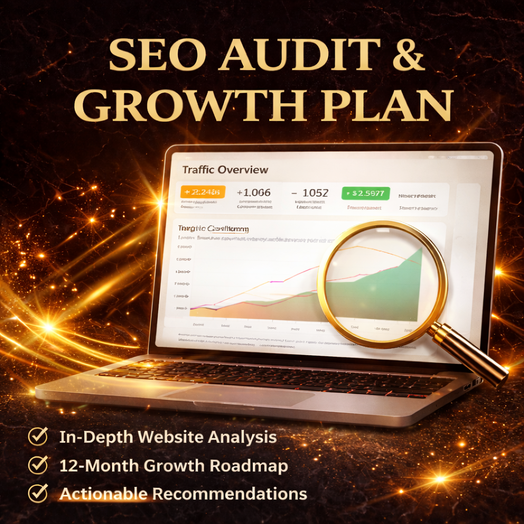 SEO audit and growth plan dashboard for candle and fragrance brands showing traffic analytics, keyword insights, and website performance improvements