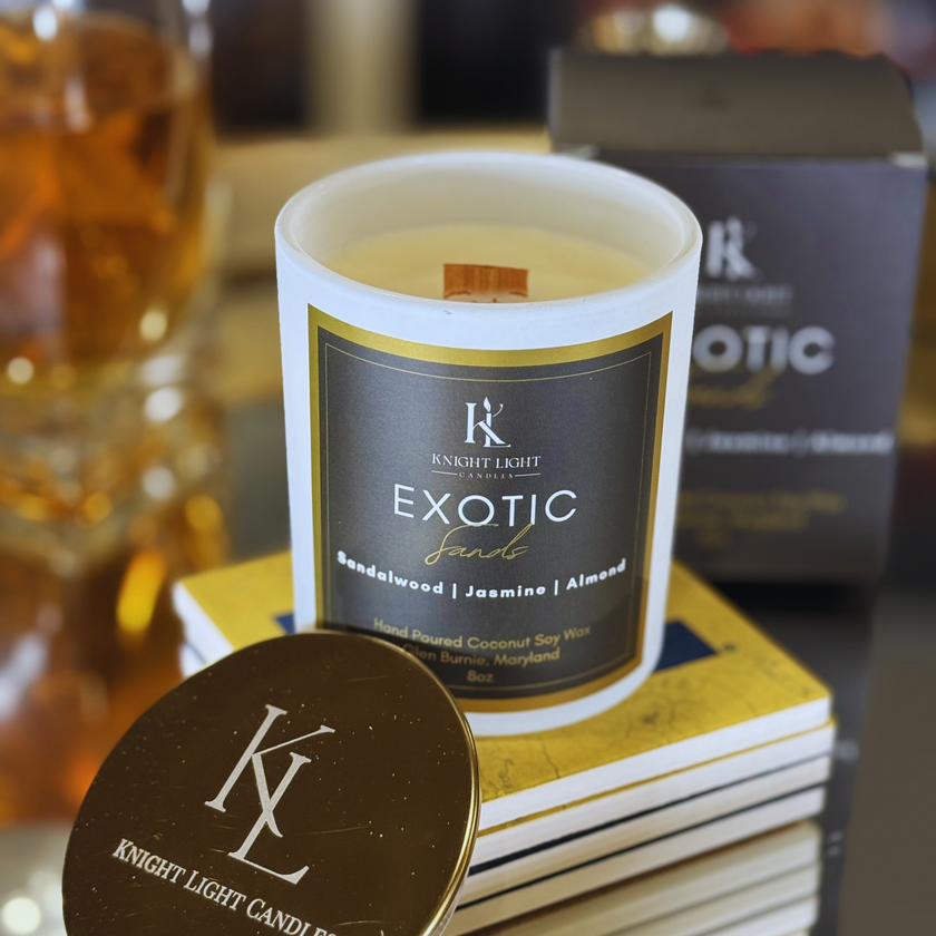 Exotic Sands Candle | 8oz | Luxurious Tropical Scented Coconut Soy Candle with Wood Wick