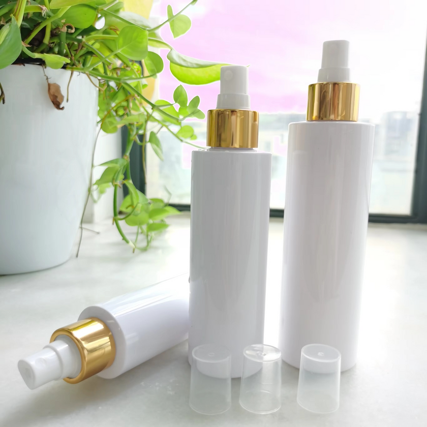 7oz / 200ml White Spray Bottles with Gold Mist Pump – 12 Pack for Makers & Small Businesses