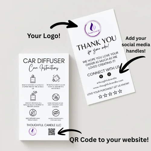 Custom Car Diffuser Care Cards | Customize with your business logo!