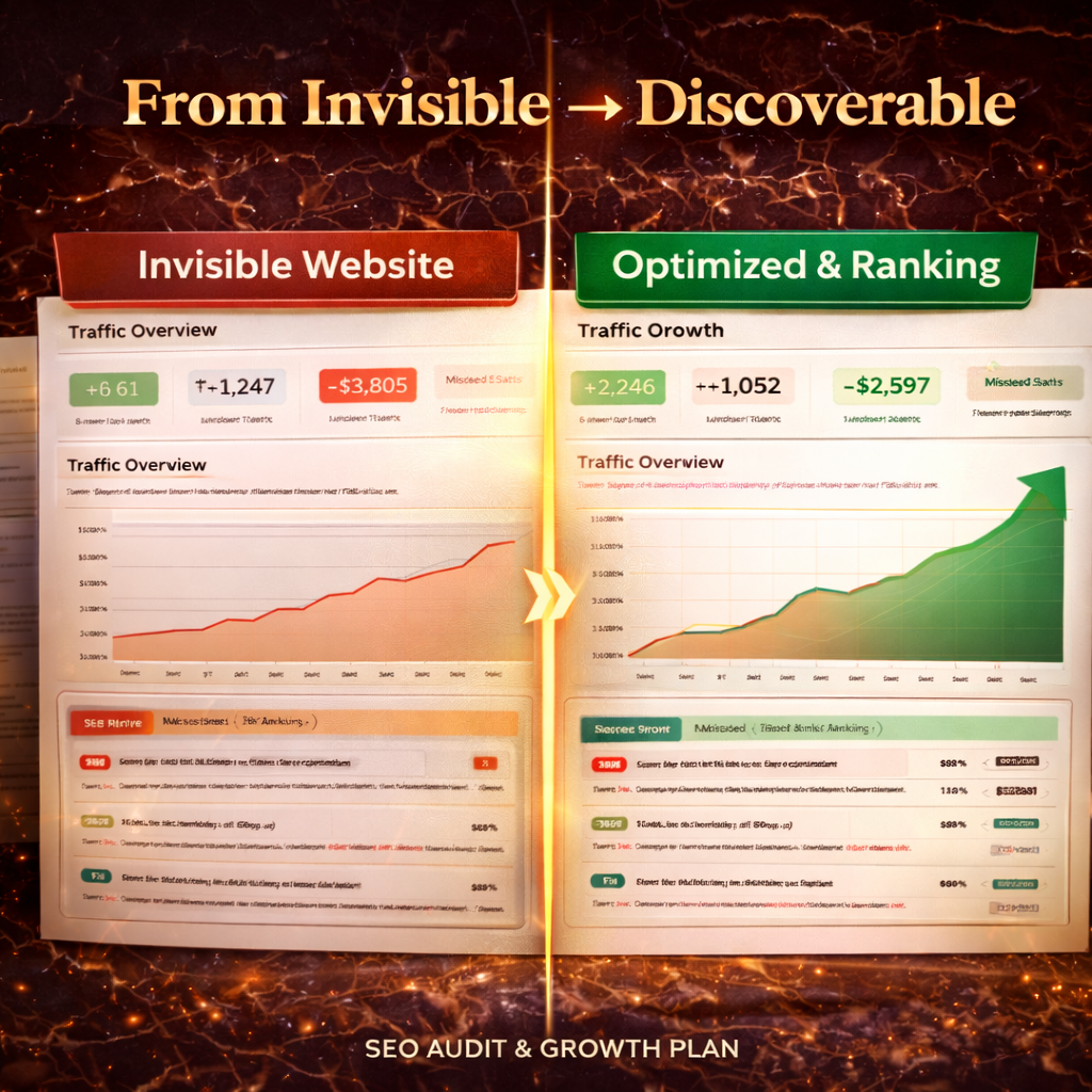 before and after SEO results for a candle business website showing low traffic versus increased traffic after SEO optimization