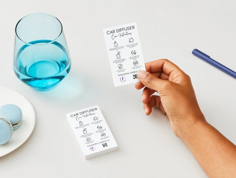 Custom Car Diffuser Care Cards | Customize with your business logo!