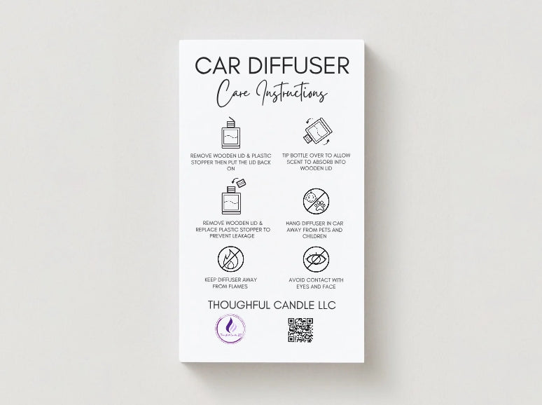 Custom Car Diffuser Care Cards | Customize with your business logo!