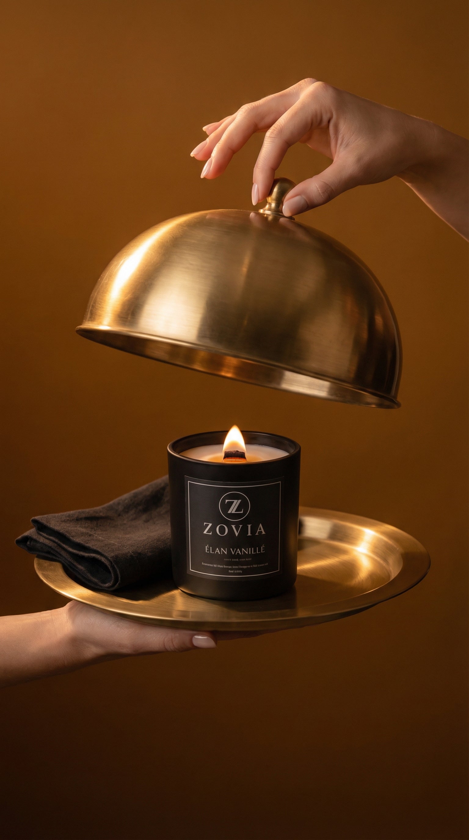 Zovia premium luxury candle presented in upscale retail setting for wholesale partners