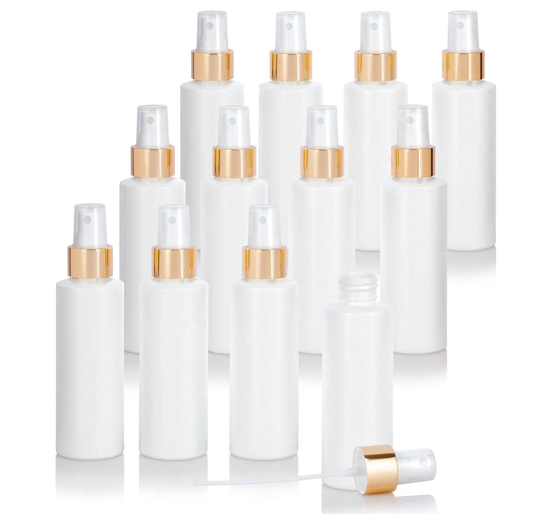 7oz / 200ml White Spray Bottles with Gold Mist Pump – 12 Pack for Makers & Small Businesses